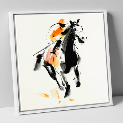 The Amber Sprint racing horse canvas wall art in white frame