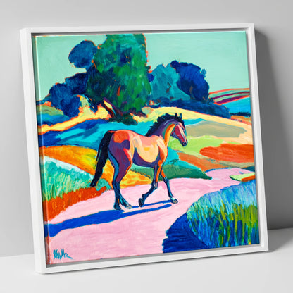 Technicolour Trot horse breed canvas wall art in white frame