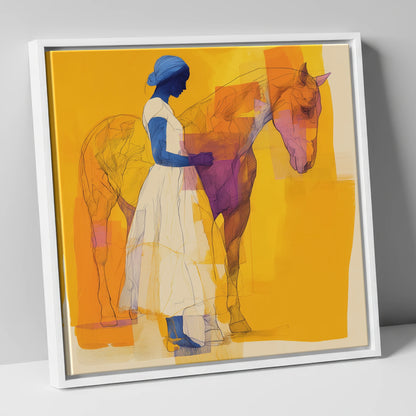Structured Harmony horse & rider canvas wall art in white frame