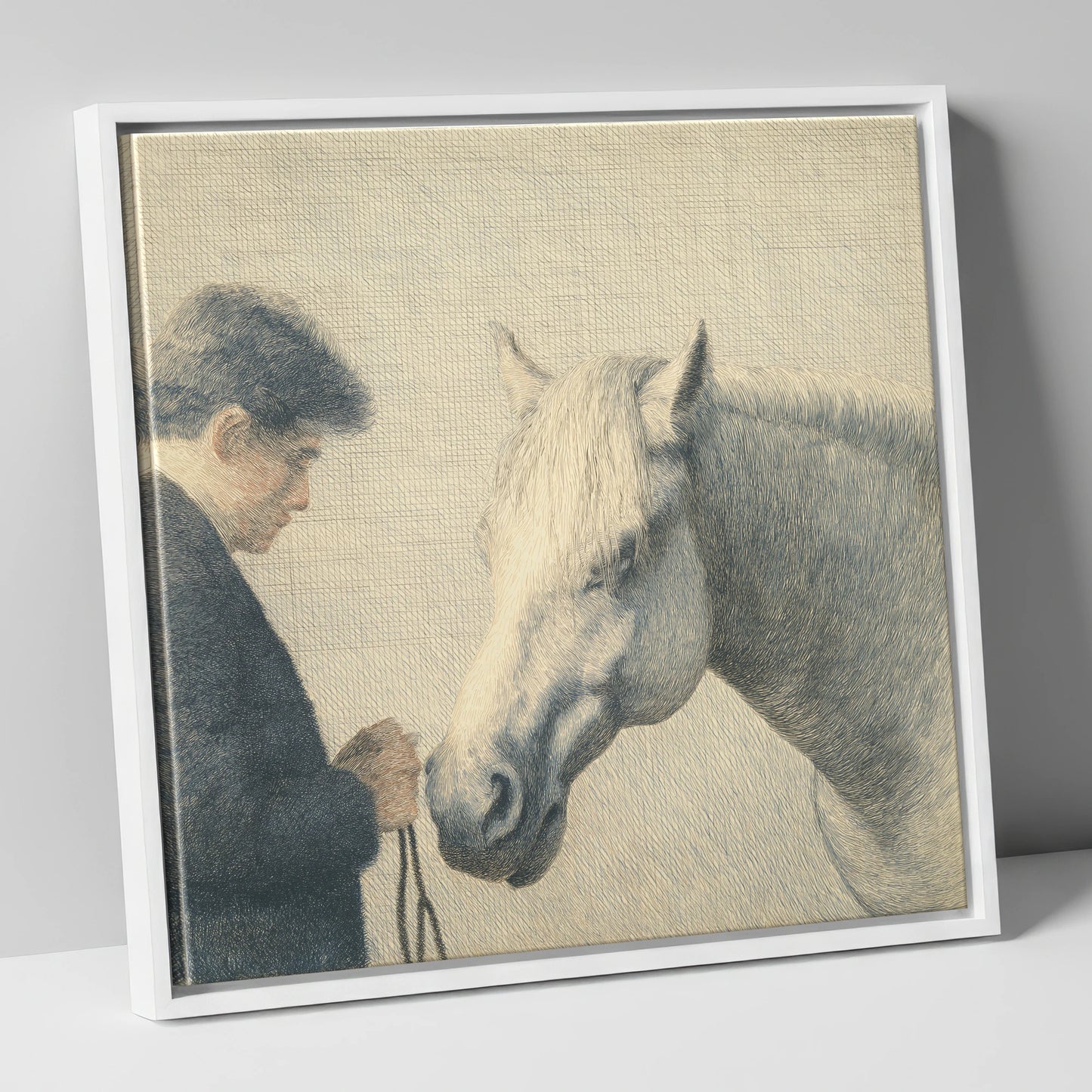 The Quiet Bond horse & rider canvas wall art in white frame