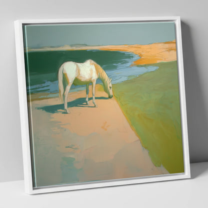 Quiet Pastures horse landscape canvas wall art in white frame