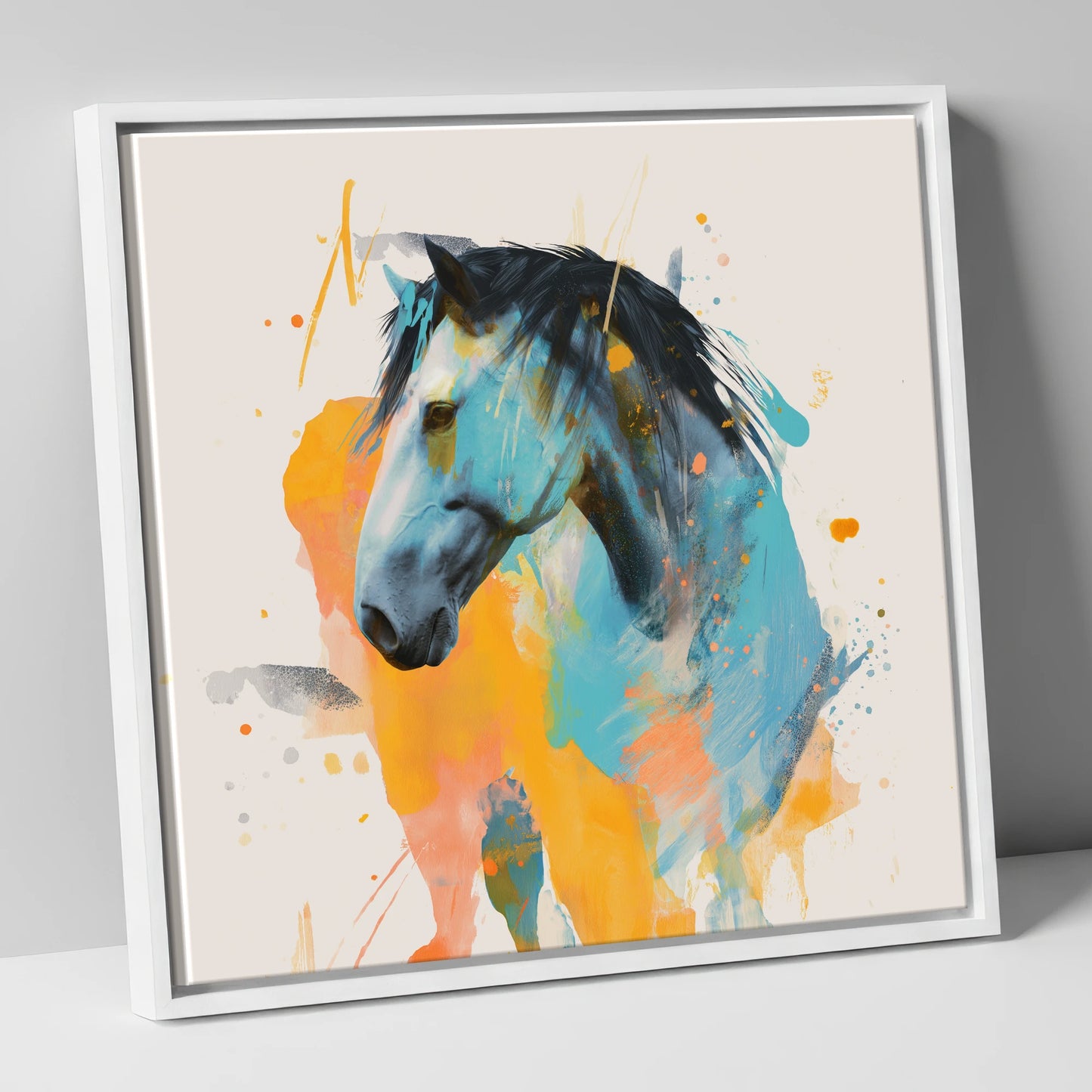 Azure Spirit horse portrait canvas wall art in white frame