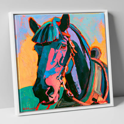 Colourful Expressionist Horse Portrait horse breed canvas wall art in white frame