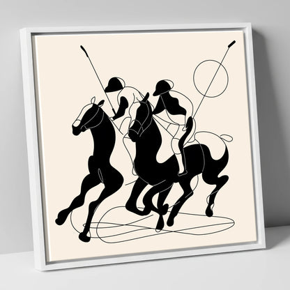 High Goal Dynamics polo horse canvas wall art in white frame