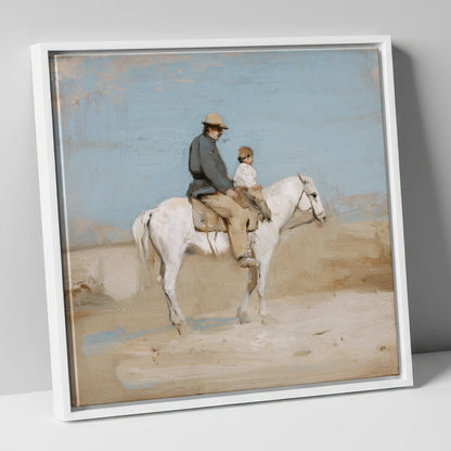 The First Hack horse & rider canvas wall art in white frame