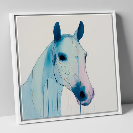 Ethereal Azure Equine horse portrait canvas wall art in white frame