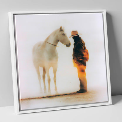 The Quiet Accord western horse canvas wall art in white frame