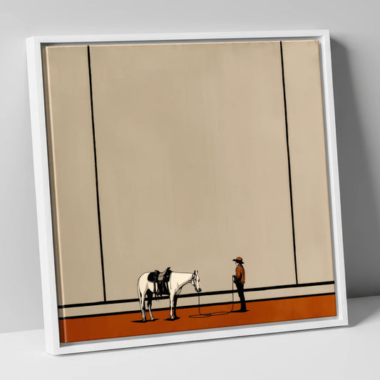 Quiet Western Connection western horse canvas wall art in white frame