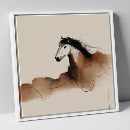 Fluid Sepia Profile horse portrait canvas wall art in white frame