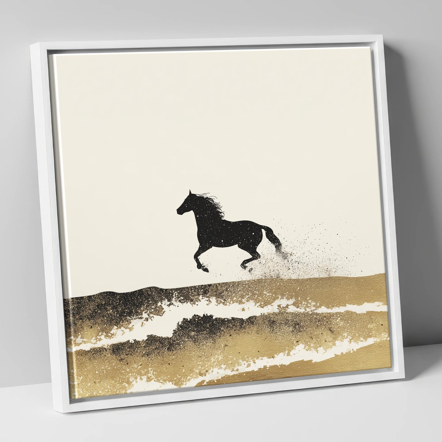 Gilded Coastal Gallop beach horse canvas wall art in white frame