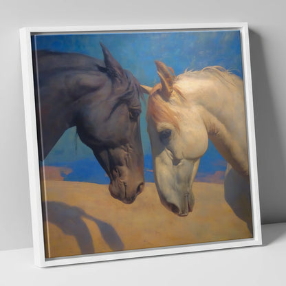 Kindred Spirits horse portrait canvas wall art in white frame