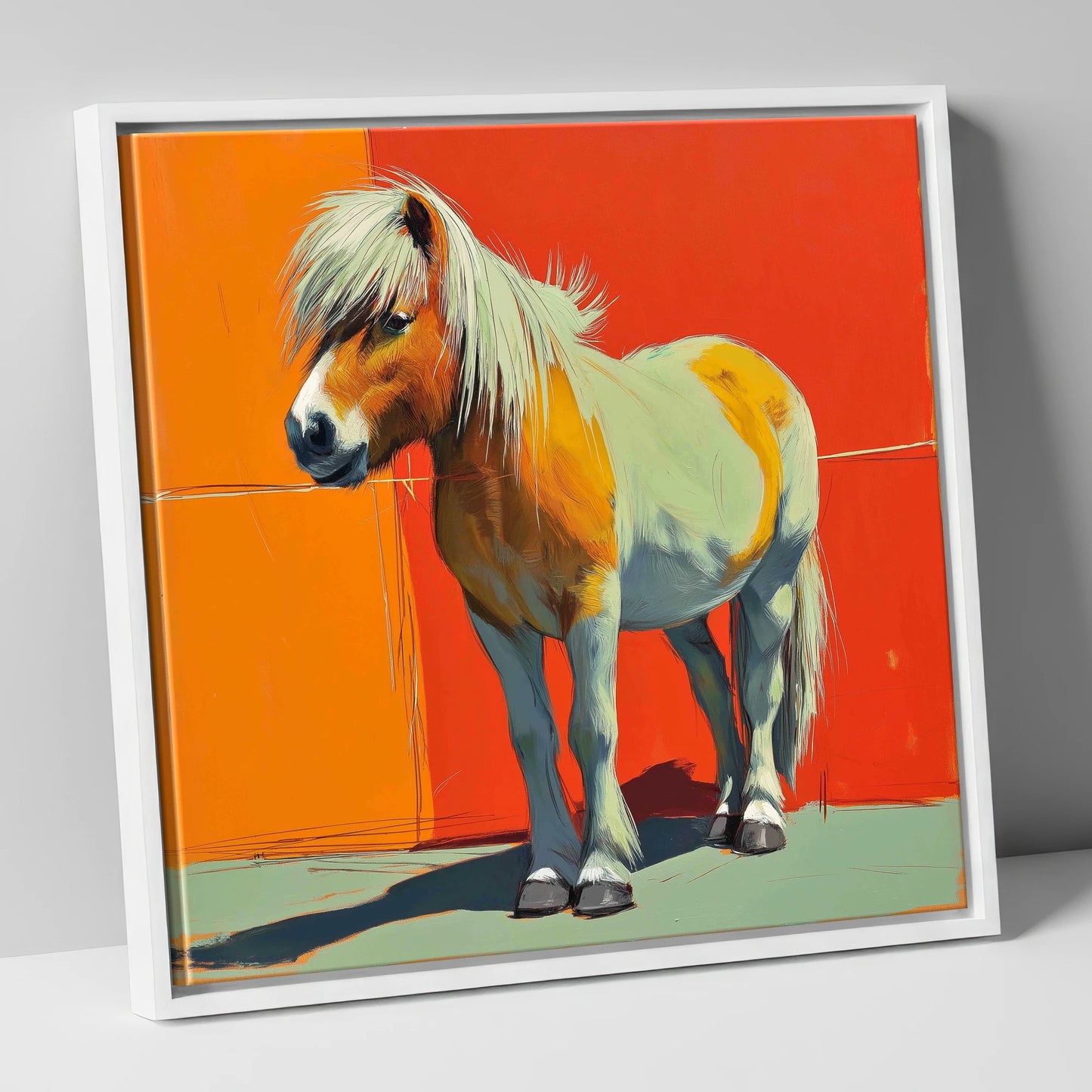 Vibrant Pony Portrait horse breed canvas wall art in white frame