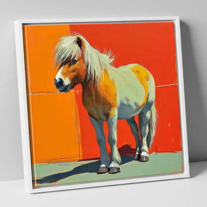 Vibrant Pony Portrait horse breed canvas wall art in white frame