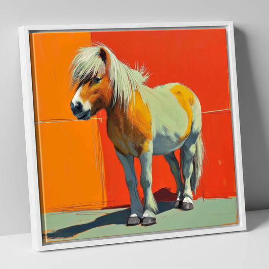 Vibrant Pony Portrait horse breed canvas wall art in white frame