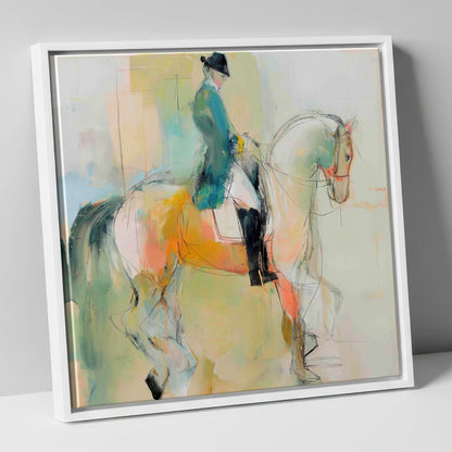 Abstract Dressage Harmony dressage horse canvas wall art in white frame