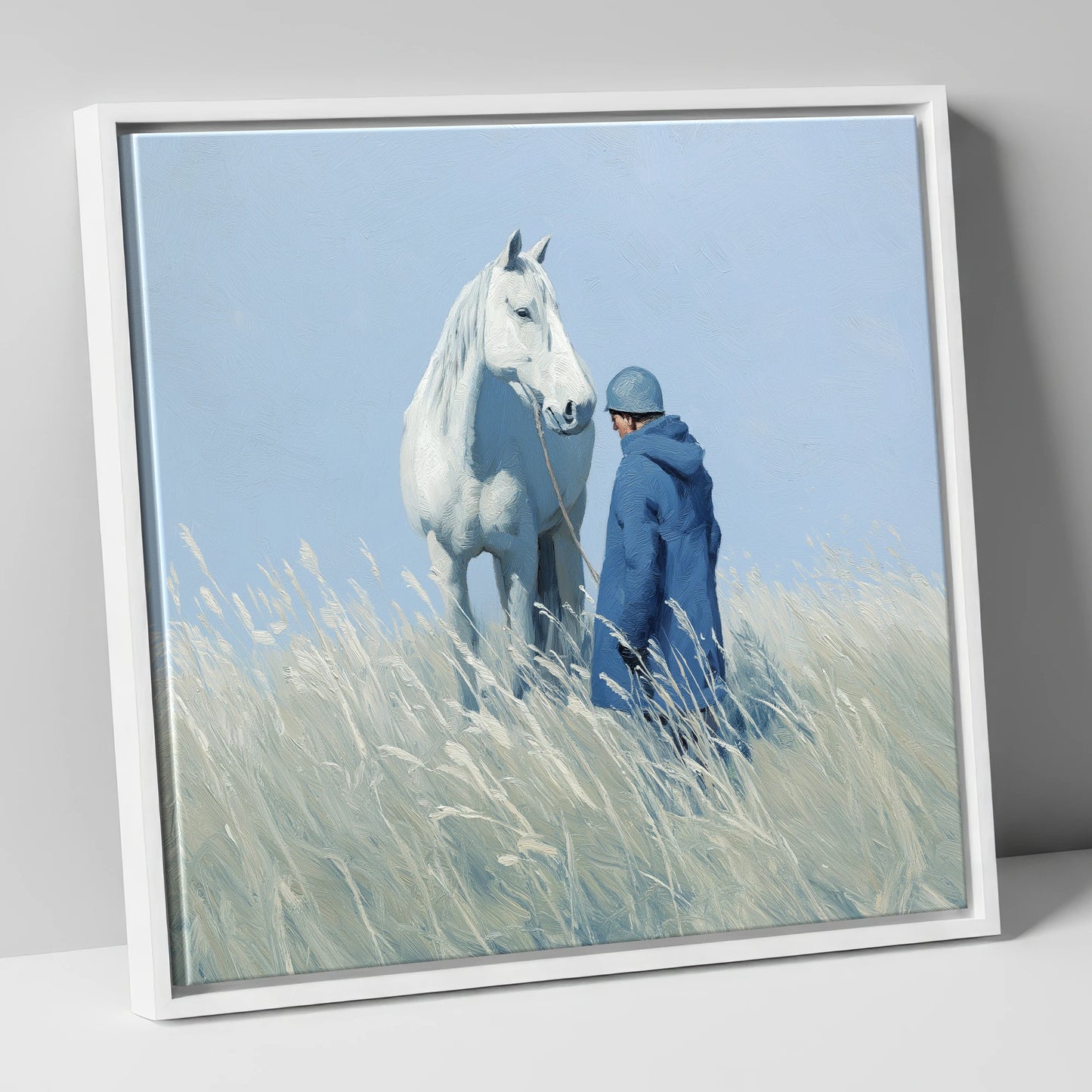 The Quiet Bond horse & rider canvas wall art in white frame