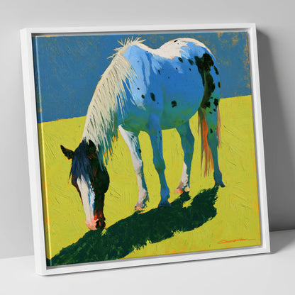 Vibrant Appaloosa Horse Grazing horse breed canvas wall art in white frame