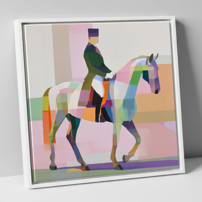 Modern Dressage Stride dressage horse canvas wall art in white frame