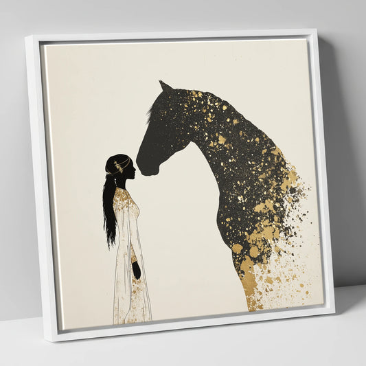 Gilded Bond horse & rider canvas wall art in white frame
