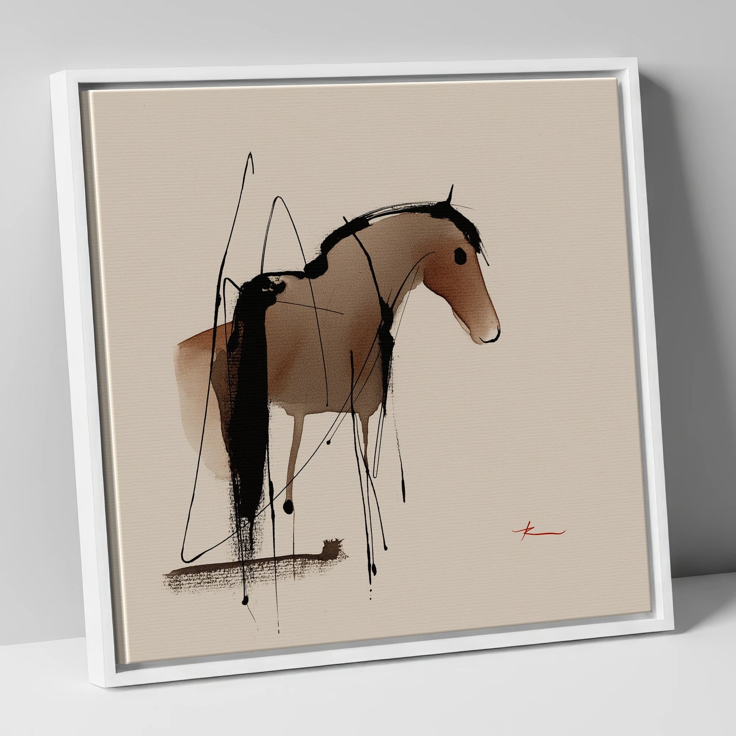 Essence in Ink horse portrait canvas wall art in white frame