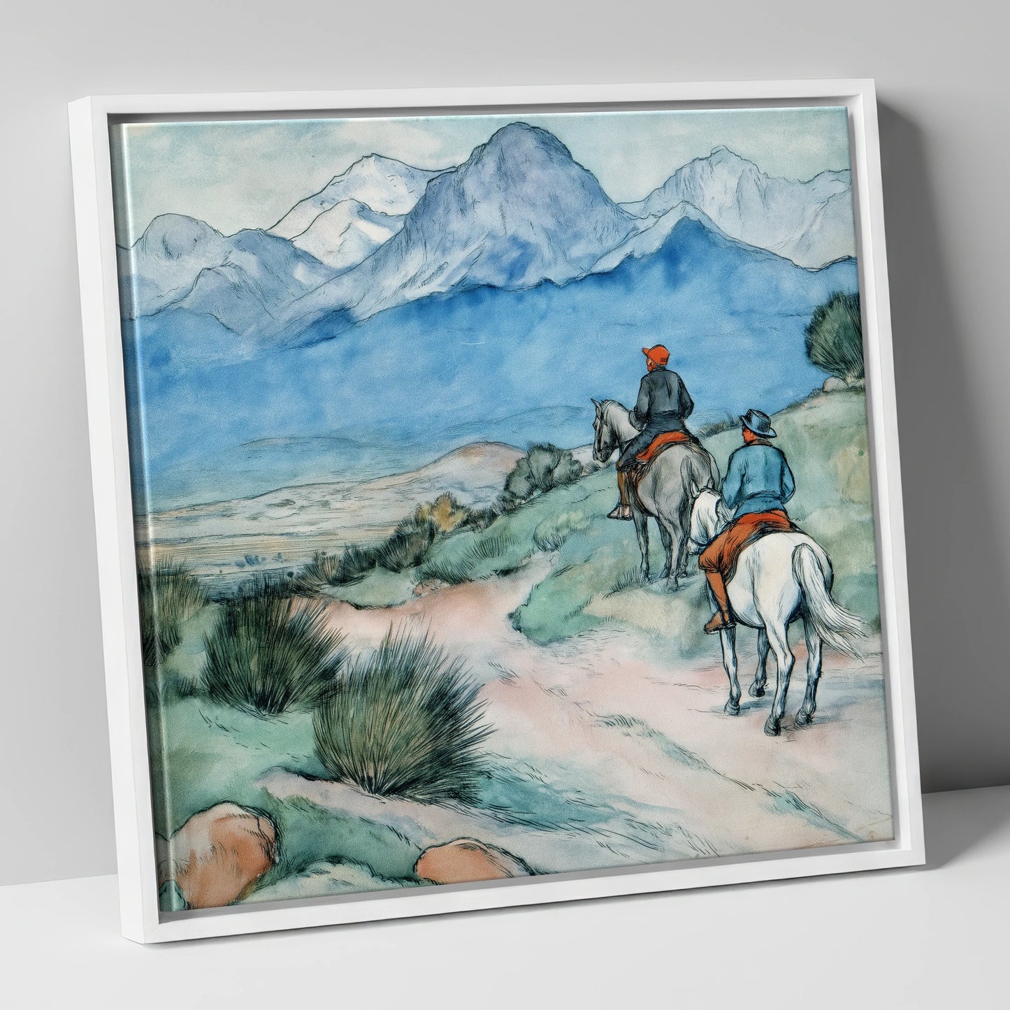 High Country Trek horse landscape canvas wall art in white frame