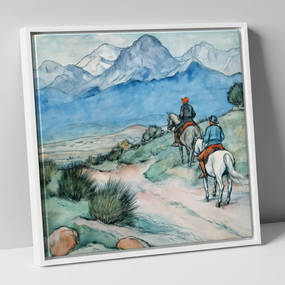 High Country Trek horse landscape canvas wall art in white frame