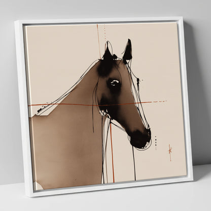 Sepia Equine Silhouette horse portrait canvas wall art in white frame