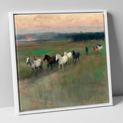 Distant Horizon Herd wild horses canvas wall art in white frame