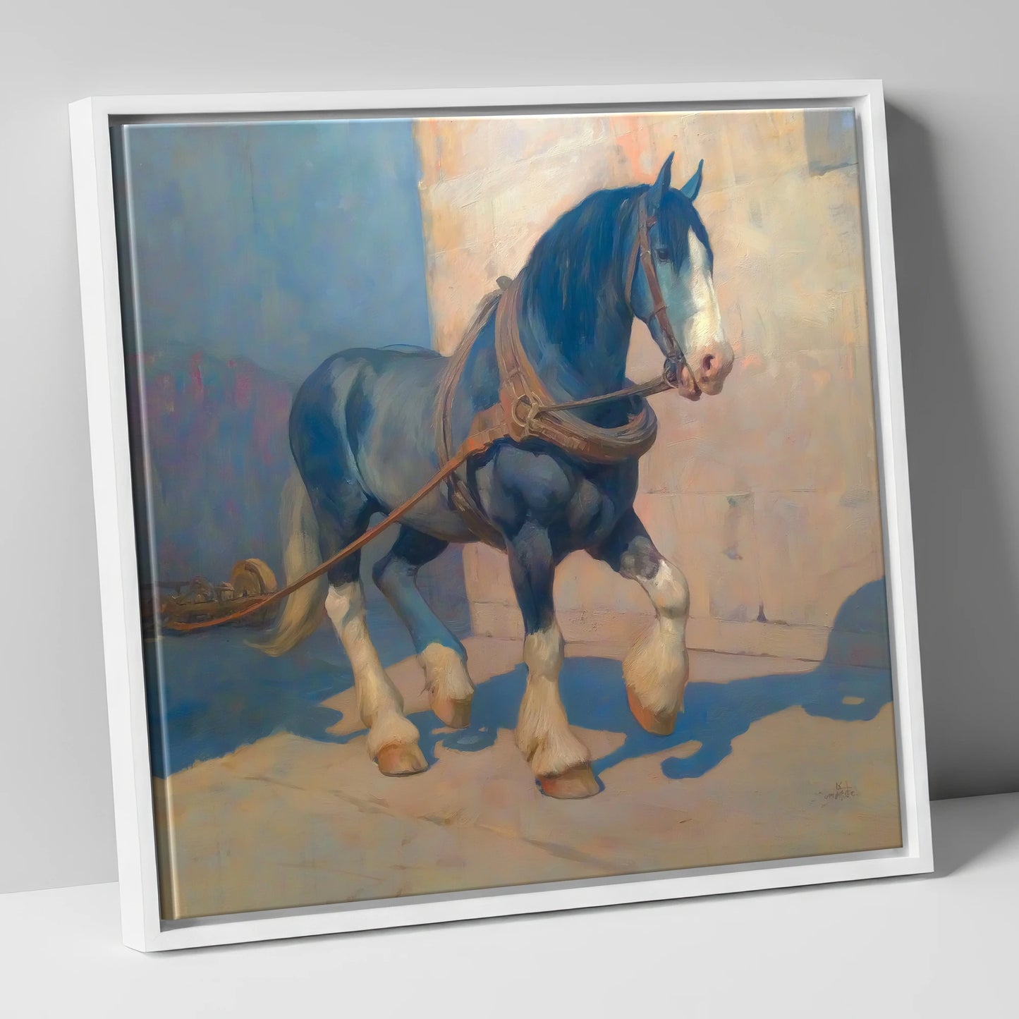 Strength in Harness horse breed canvas wall art in white frame