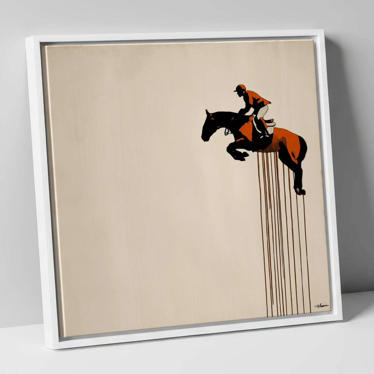 Suspended Flight show jumping horse canvas wall art in white frame