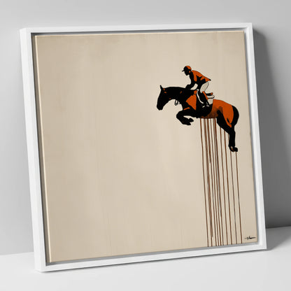 Suspended Flight show jumping horse canvas wall art in white frame