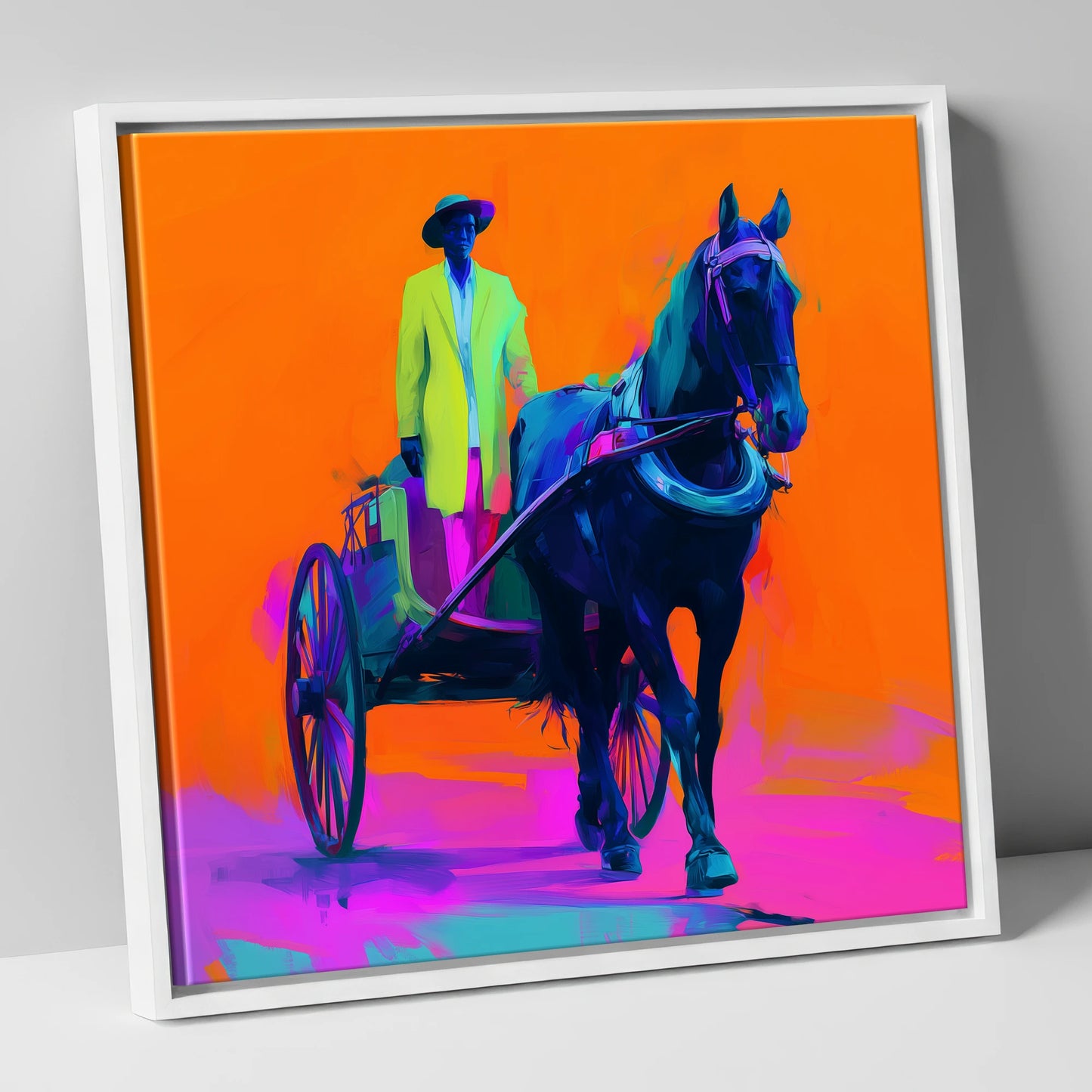 Electric Harness Horse working horse canvas wall art in white frame
