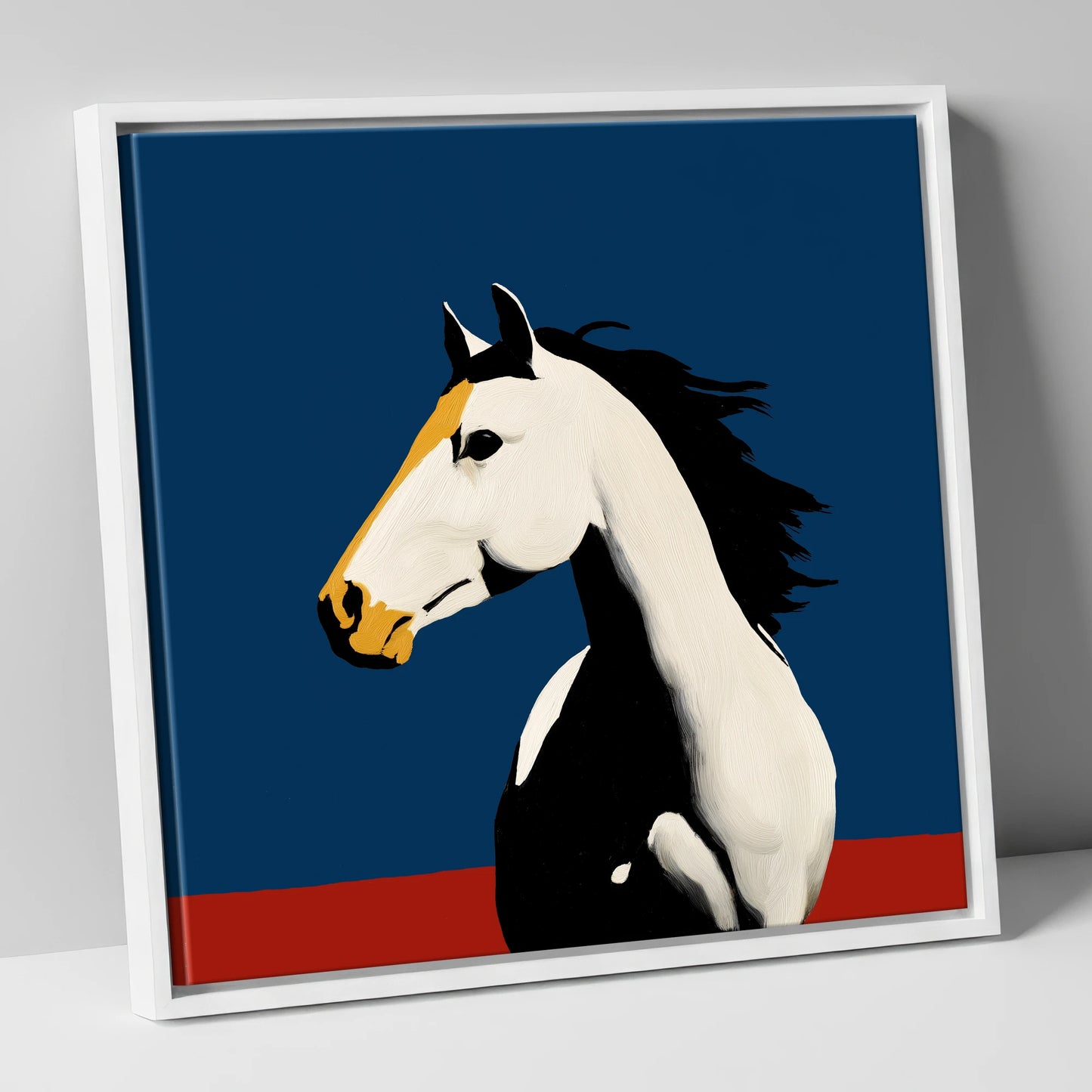 Vibrant Graphic Profile horse portrait canvas wall art in white frame