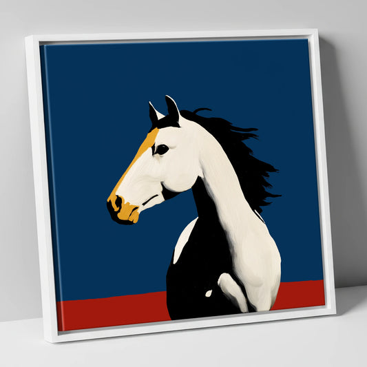 Vibrant Graphic Profile horse portrait canvas wall art in white frame