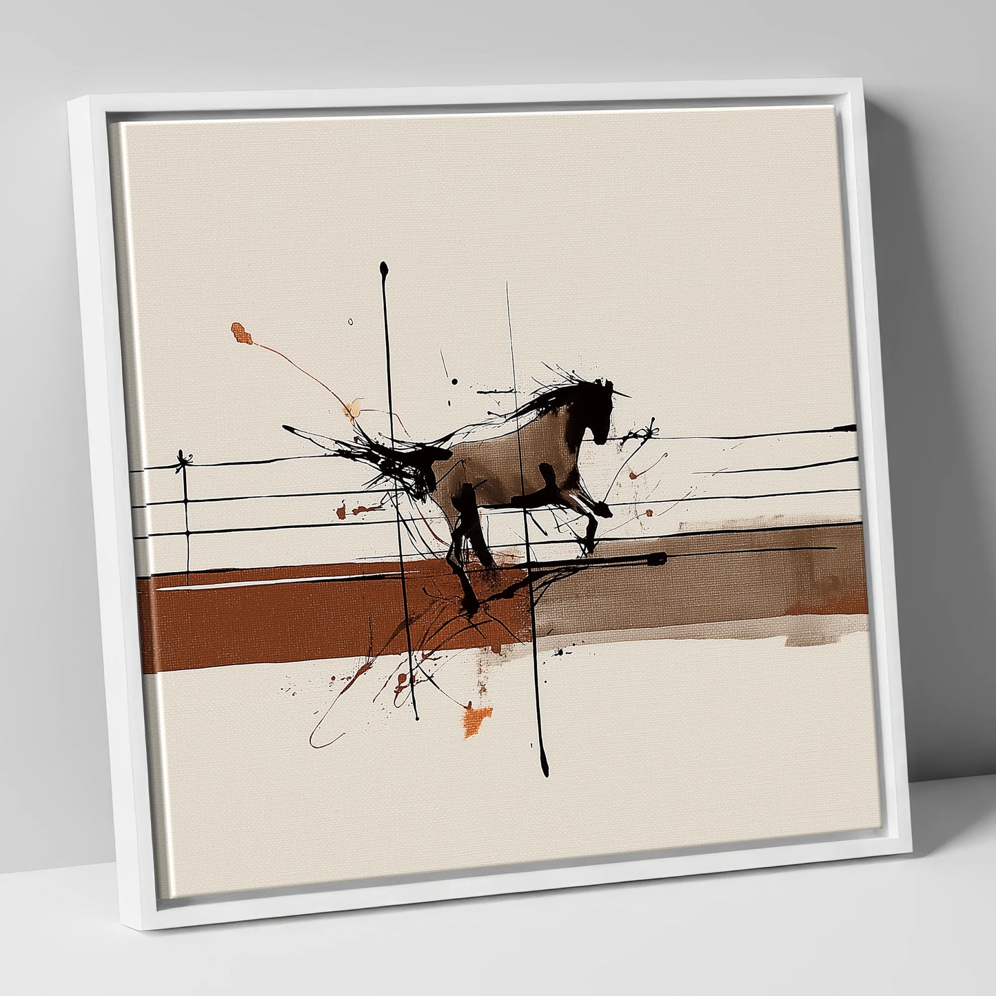 Unbridled Momentum horse portrait canvas wall art in white frame