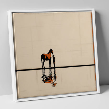 Reflected Bond horse & rider canvas wall art in white frame