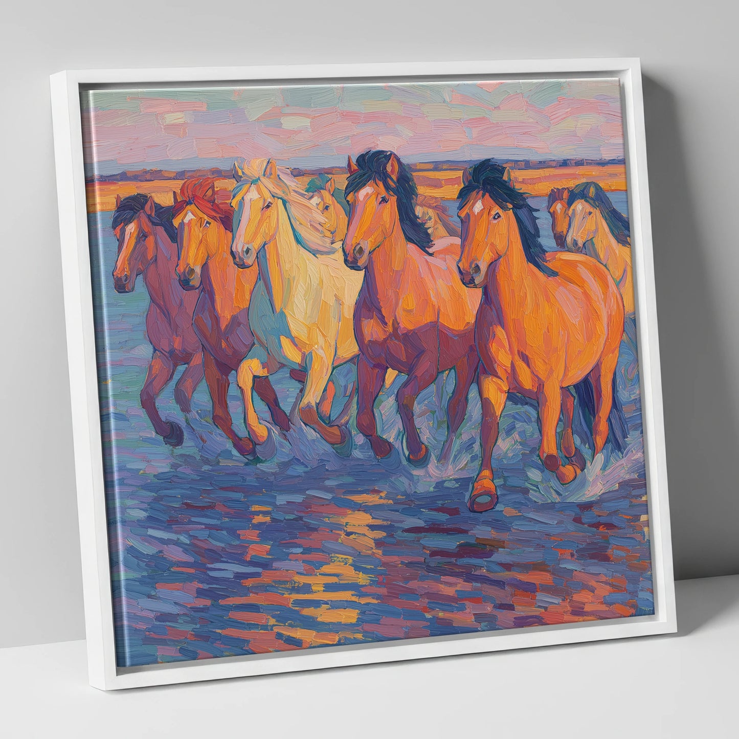 The Painted Tide horse landscape canvas wall art in white frame