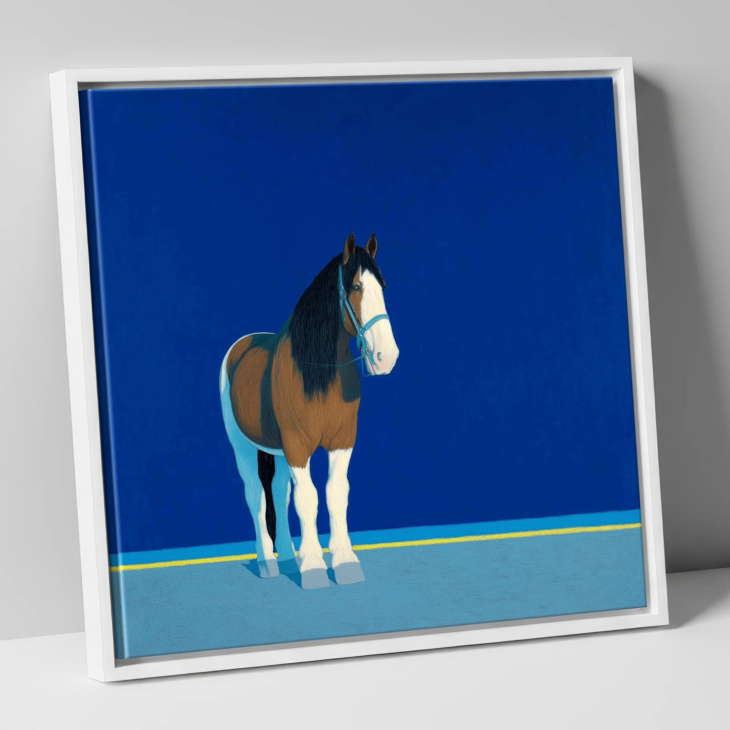 Cobalt Horizon horse breed canvas wall art in white frame