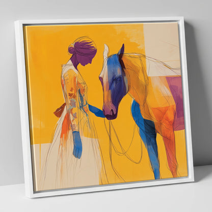 Vibrant Connection horse & rider canvas wall art in white frame