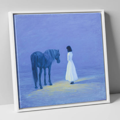 The Quiet Meeting horse & rider canvas wall art in white frame