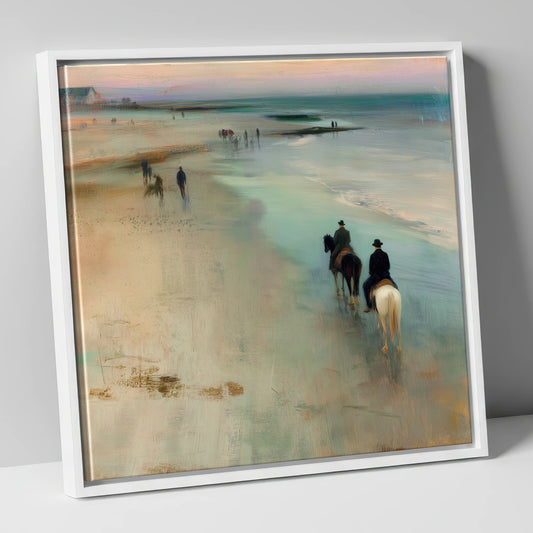 Reflections on the Shore horse landscape canvas wall art in white frame