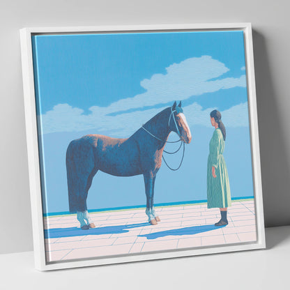 The Quiet Bond horse & rider canvas wall art in white frame
