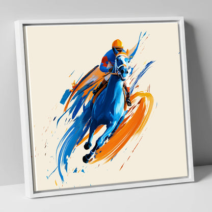 Electric Pace racing horse canvas wall art in white frame