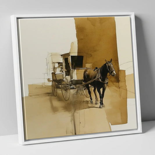 Timeless Carriage Horse working horse canvas wall art in white frame