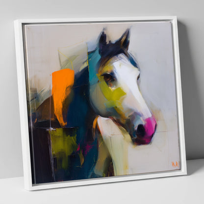 Vivid Equine Profile horse portrait canvas wall art in white frame