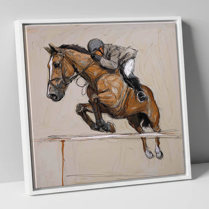 Airborne Precision show jumping horse canvas wall art in white frame