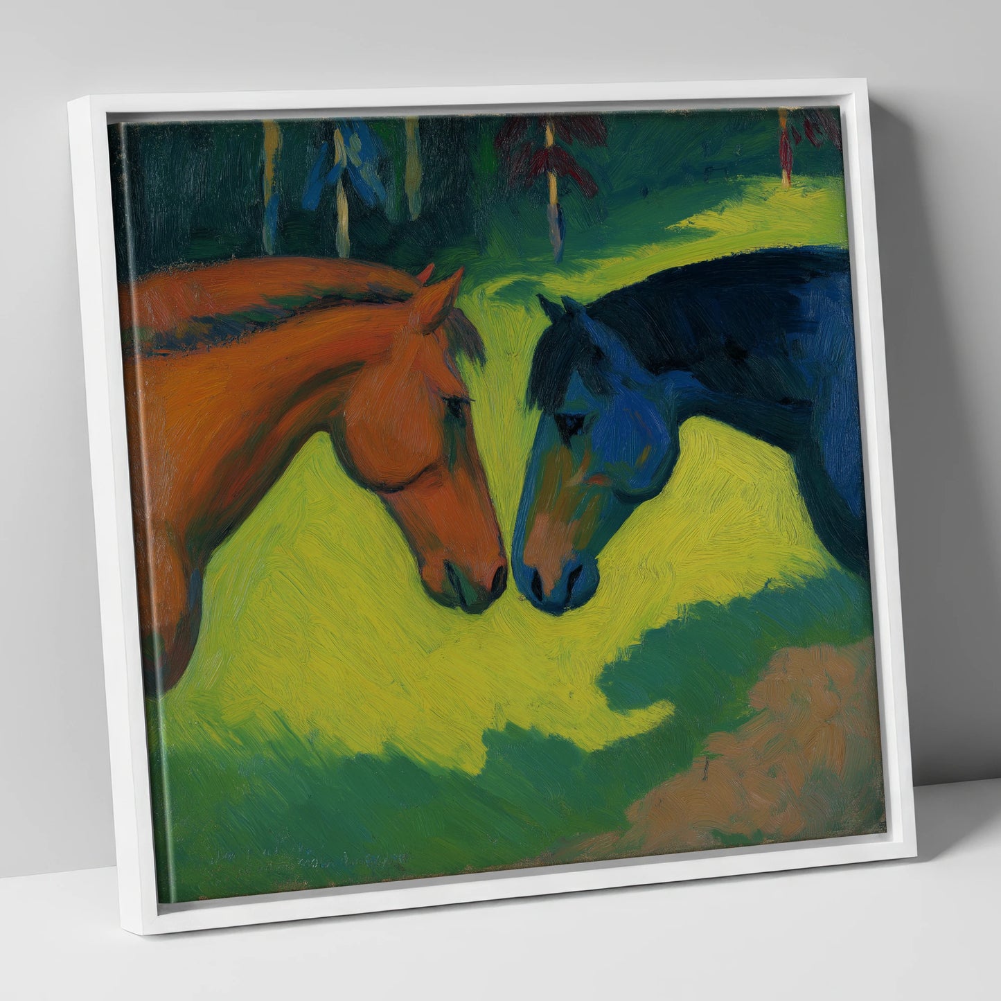 Vibrant Equine Connection horse portrait canvas wall art in white frame