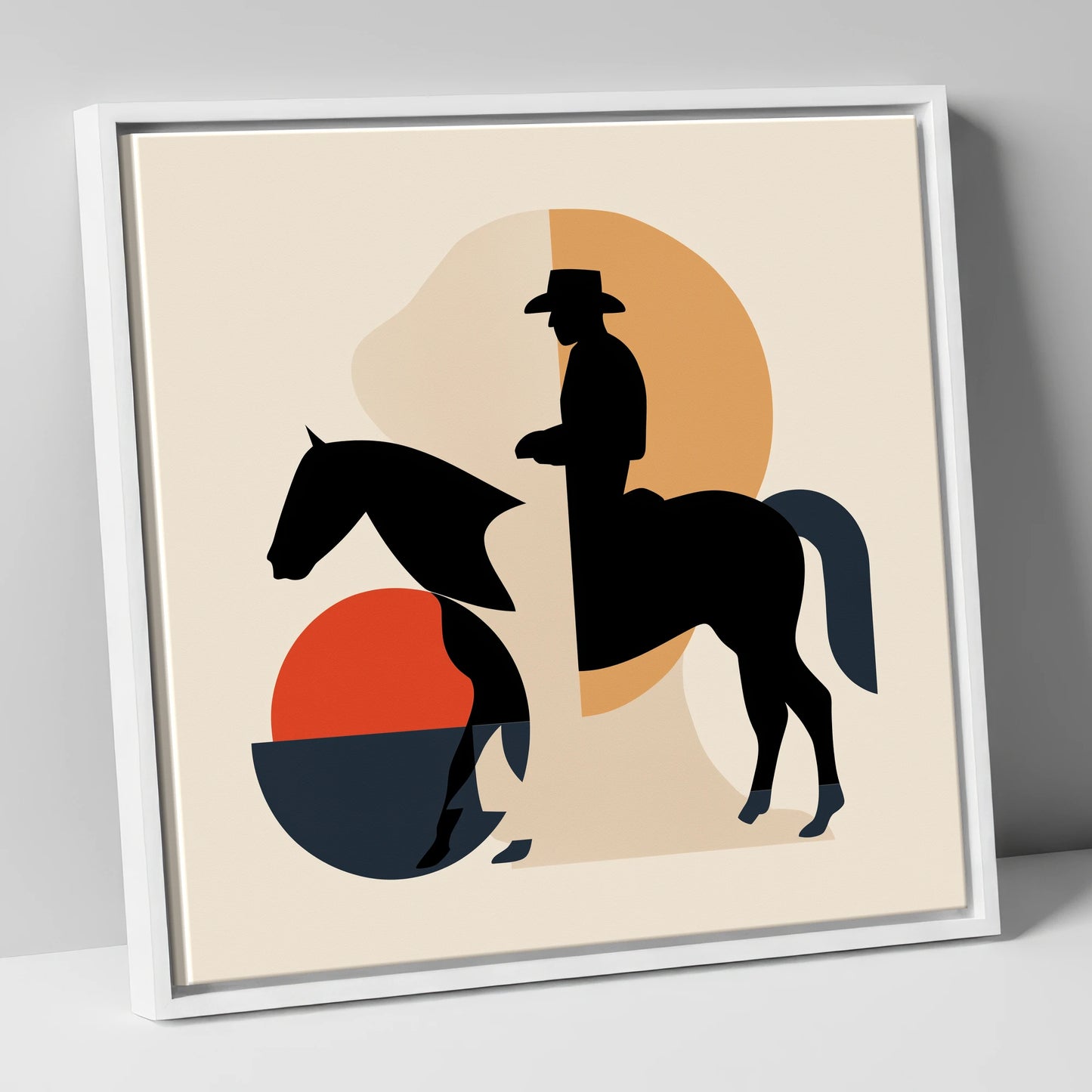 Mid-Century Western Rider western horse canvas wall art in white frame