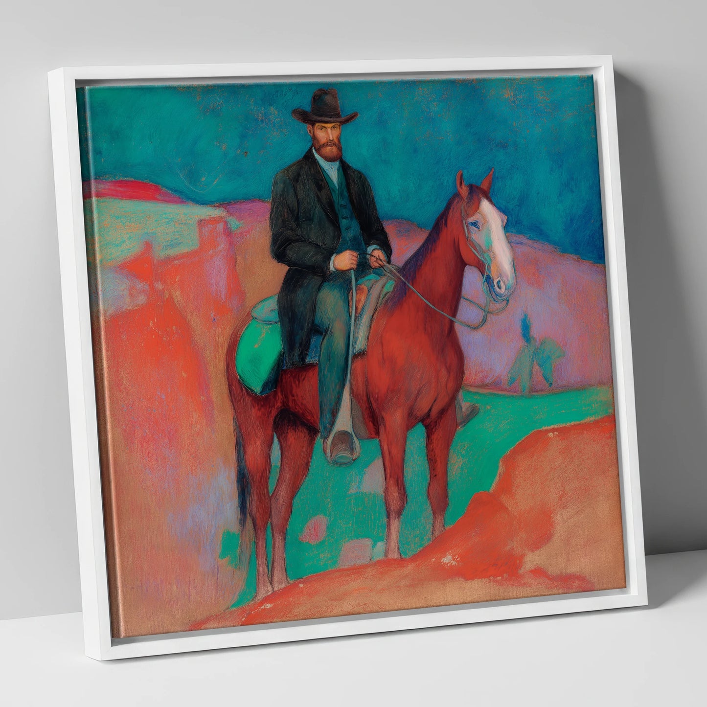 The Painted Frontier western horse canvas wall art in white frame