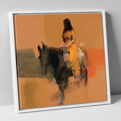 Ochre Rider horse & rider canvas wall art in white frame